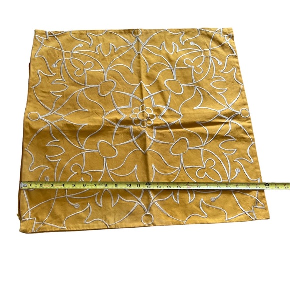 Accent pillow cover yellow with white embroidery  design 23X23” new no tags - Picture 4 of 10